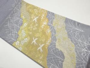 道長取に花鳥・流水・七宝模様織出し袋帯